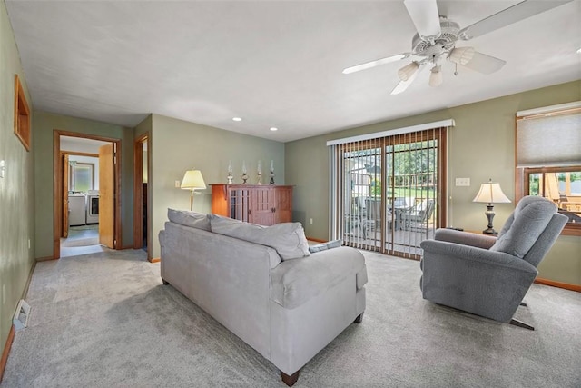 367 Crescent Dr, Canton Twp, PA 15301 - living area featuring plenty of natural light, light colored carpet, recessed lighting, and a ceiling fan