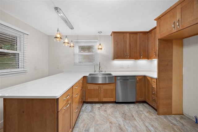 3960 Millers Run Rd, Cecil, PA 15057 - kitchen with dishwasher, a peninsula, and brown cabinets