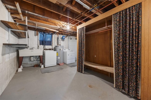 3960 Millers Run Rd, Cecil, PA 15057 - unfinished basement featuring washer and clothes dryer, water heater, and concrete block wall
