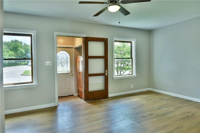 49 N Oakdale Ave, Hermitage, PA 16148 - entryway featuring plenty of natural light, a ceiling fan, and wood finished floors