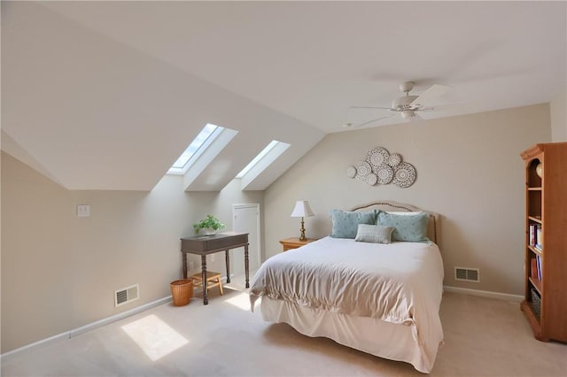 135 Linden Ct, Seven Fields Boro, PA 16046 - bedroom featuring a skylight, carpet flooring, lofted ceiling, and a ceiling fan