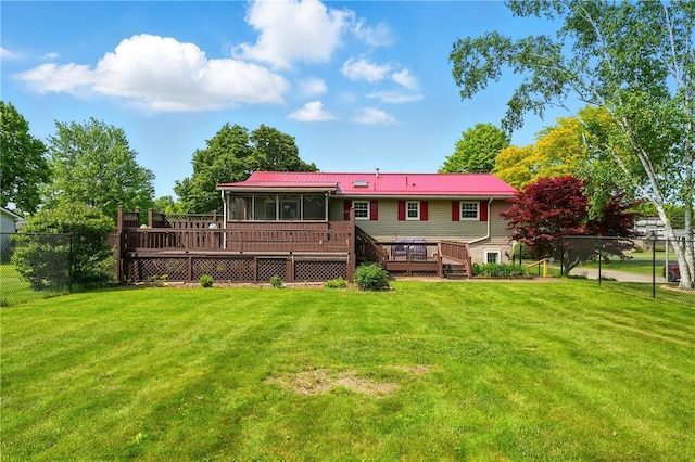 236 Fredonia Rd, Hempfield Twp Mer, PA 16125 - back of property featuring a deck, a sunroom, and a metal roof