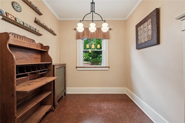 35 Pleasant Valley Rd, Hempfield Twp Wml, PA 15644 - unfurnished dining area featuring crown molding and a chandelier