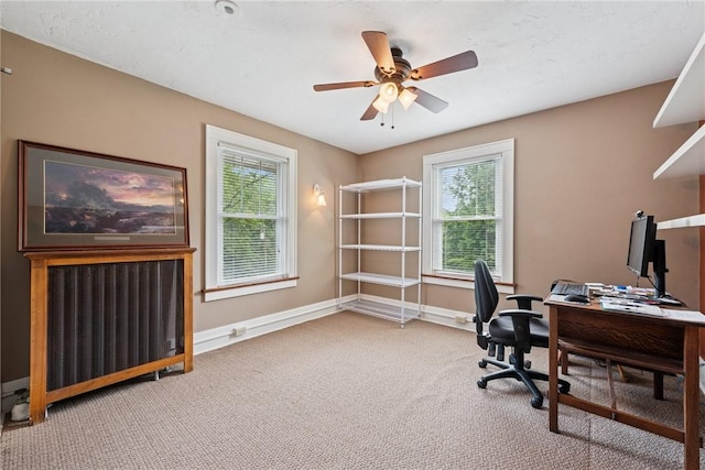 35 Pleasant Valley Rd, Hempfield Twp Wml, PA 15644 - office area with carpet flooring, plenty of natural light, a ceiling fan, and radiator heating unit