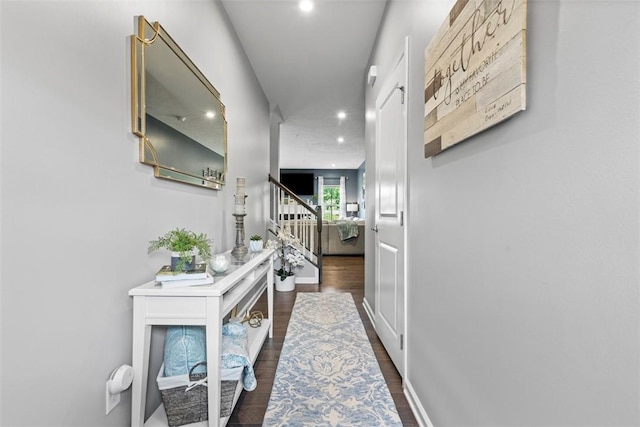 134 Black Oak Ln, Cecil, PA 15057 - hallway with stairs, recessed lighting, and wood finished floors