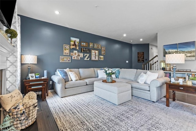 134 Black Oak Ln, Cecil, PA 15057 - living area featuring wood finished floors, stairway, and recessed lighting