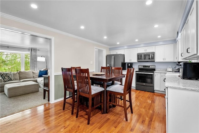 1116 Mcgovern Rd, Chartiers, PA 15342 - dining space with ornamental molding, light wood-style floors, and recessed lighting