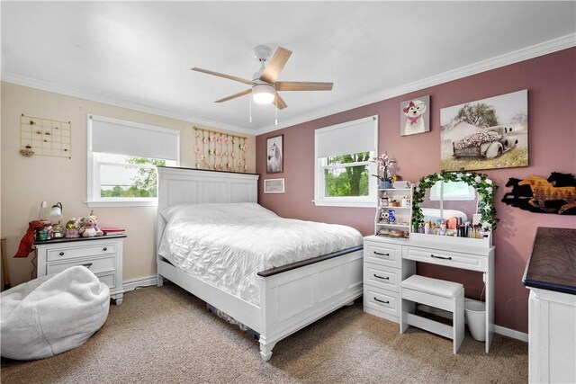1116 Mcgovern Rd, Chartiers, PA 15342 - bedroom featuring multiple windows, ornamental molding, light colored carpet, and a ceiling fan