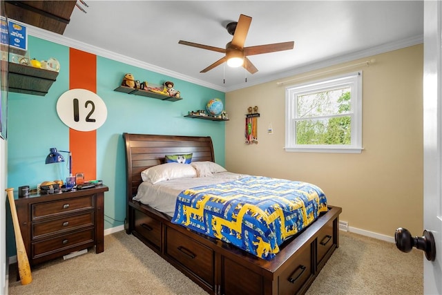 1116 Mcgovern Rd, Chartiers, PA 15342 - bedroom with light colored carpet, ornamental molding, and ceiling fan