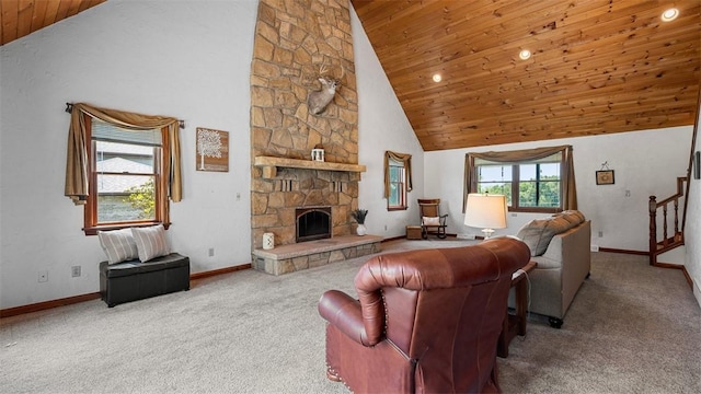753 Bullcreek, City Of But Se, PA 16002 - living area with wood ceiling, carpet floors, high vaulted ceiling, stairway, and recessed lighting