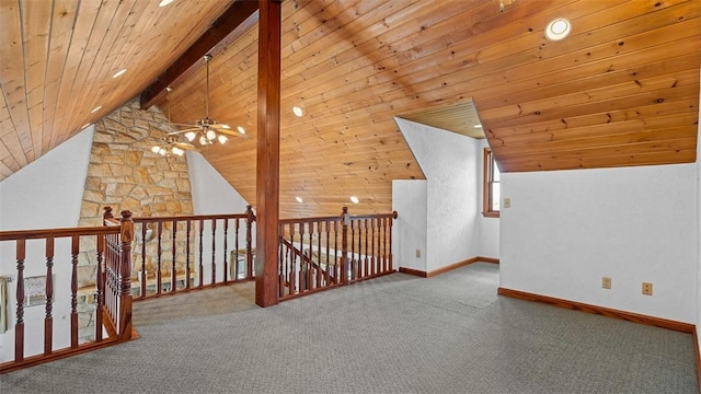 753 Bullcreek, City Of But Se, PA 16002 - bonus room with a ceiling fan, wooden ceiling, carpet floors, and recessed lighting
