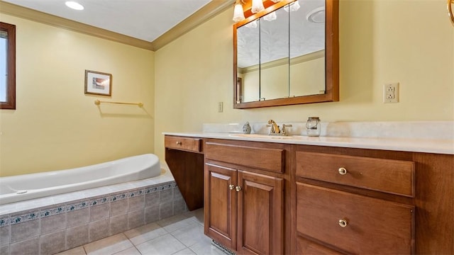 753 Bullcreek, City Of But Se, PA 16002 - full bathroom featuring vanity, a relaxing tiled tub, tile patterned floors, and crown molding