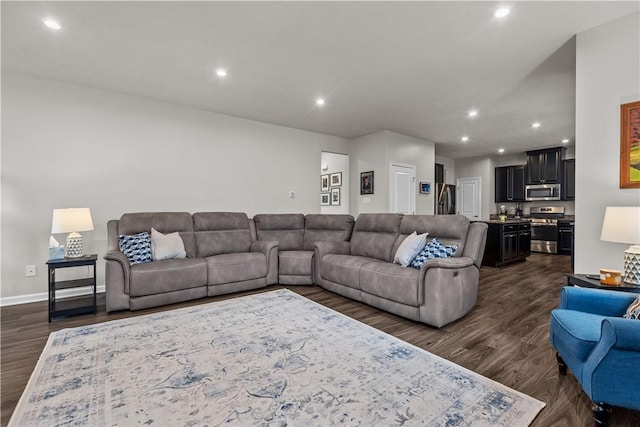 215 Saddle Ridge Dr, North Fayette, PA 15071 - living room featuring recessed lighting and dark wood-style flooring