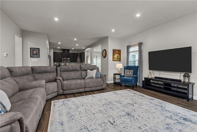215 Saddle Ridge Dr, North Fayette, PA 15071 - living area with dark wood-type flooring and recessed lighting