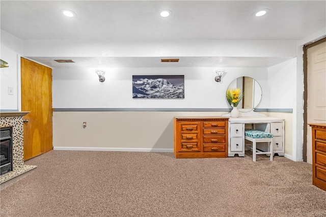 135 Taylor Run Rd, Carroll Twp, PA 15063 - carpeted office with recessed lighting and a tiled fireplace