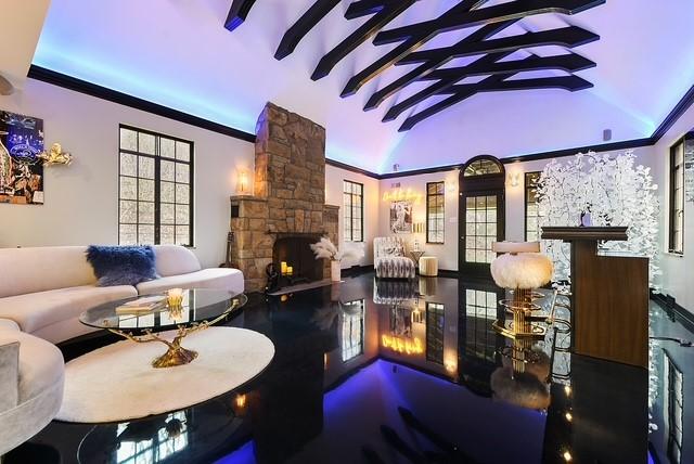 1397 Abers Creek Rd, Monroeville, PA 15146 - living area featuring a stone fireplace