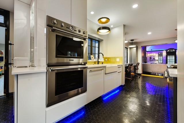 1397 Abers Creek Rd, Monroeville, PA 15146 - kitchen with stainless steel double oven, white cabinetry, modern cabinets, light countertops, and recessed lighting