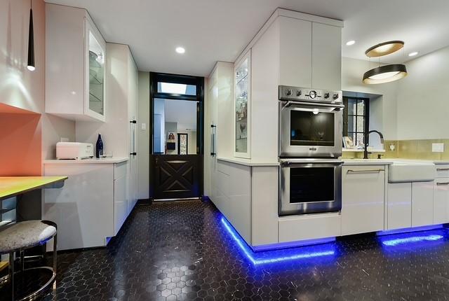 1397 Abers Creek Rd, Monroeville, PA 15146 - kitchen featuring double oven, white cabinetry, modern cabinets, light countertops, and recessed lighting