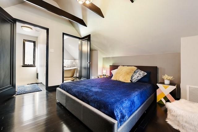 1397 Abers Creek Rd, Monroeville, PA 15146 - bedroom with dark wood-style floors and lofted ceiling