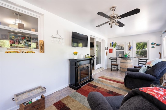 164 Seger Rd, Derry Twp, PA 15627 - living area featuring ceiling fan and a glass covered fireplace