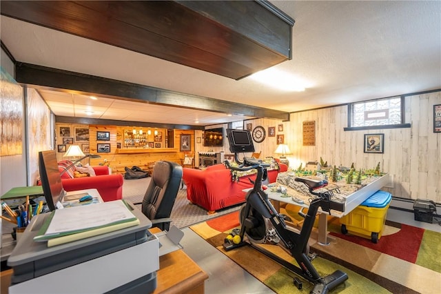 164 Seger Rd, Derry Twp, PA 15627 - office area featuring wood walls and finished concrete floors