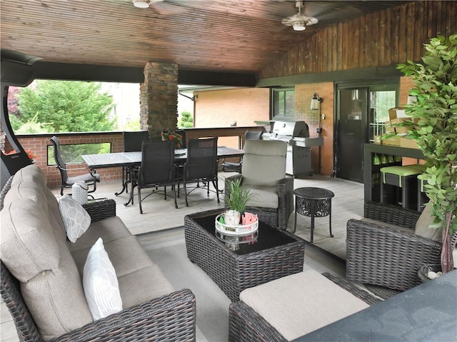 1402 Imperial Dr, Hopewell Twp Bea, PA 15001 - view of patio / terrace with a grill, outdoor lounge area, ceiling fan, and exterior bar