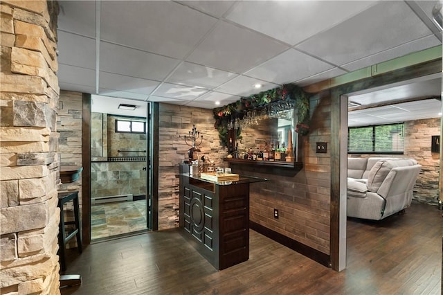 1402 Imperial Dr, Hopewell Twp Bea, PA 15001 - wine room with baseboard heating, a drop ceiling, dark wood-style flooring, a dry bar, and plenty of natural light