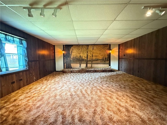 133 Hamburg Rd, Delaware Twp, PA 16154 - spare room featuring wood walls, a paneled ceiling, and carpet flooring