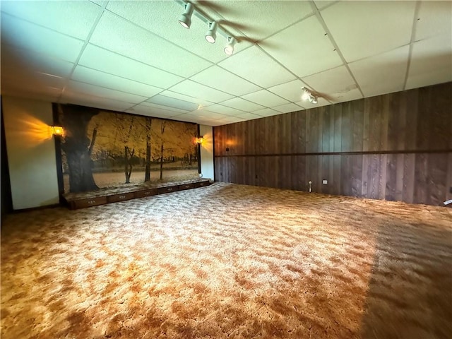 133 Hamburg Rd, Delaware Twp, PA 16154 - carpeted spare room featuring rail lighting, wooden walls, and a drop ceiling