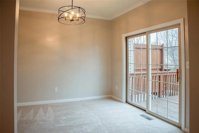 2426 Rochester Rd Unit C, Franklin Park, PA 15143 - spare room featuring carpet, a chandelier, and crown molding