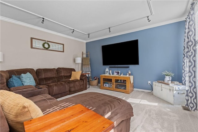 102 Castle View Dr, Kennedy Twp, PA 15136 - carpeted living area featuring rail lighting and crown molding