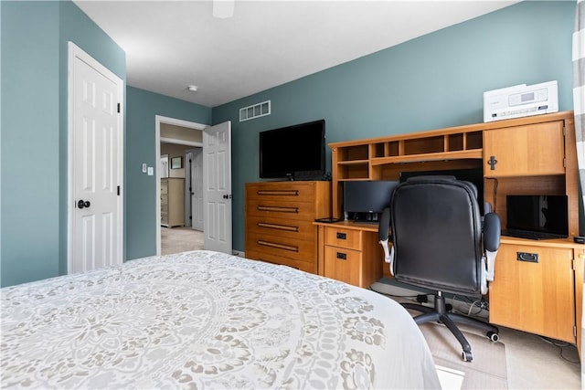 102 Castle View Dr, Kennedy Twp, PA 15136 - bedroom with light colored carpet, an office area, and a ceiling fan