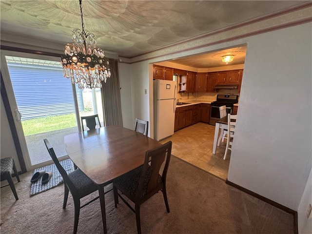 11 Edith St, Center Twp/Homer Cty, PA 15748 - dining space with a chandelier, light colored carpet, and ornamental molding
