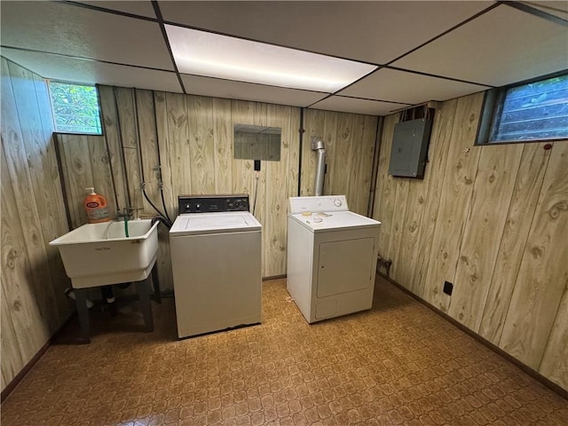 11 Edith St, Center Twp/Homer Cty, PA 15748 - laundry room with electric panel, separate washer and dryer, and wooden walls