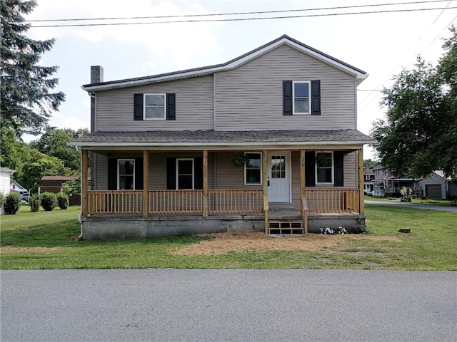 324 Hoover St, Saint Clair Twp, PA 15954 - view of front of home with a chimney, covered porch, and a front lawn