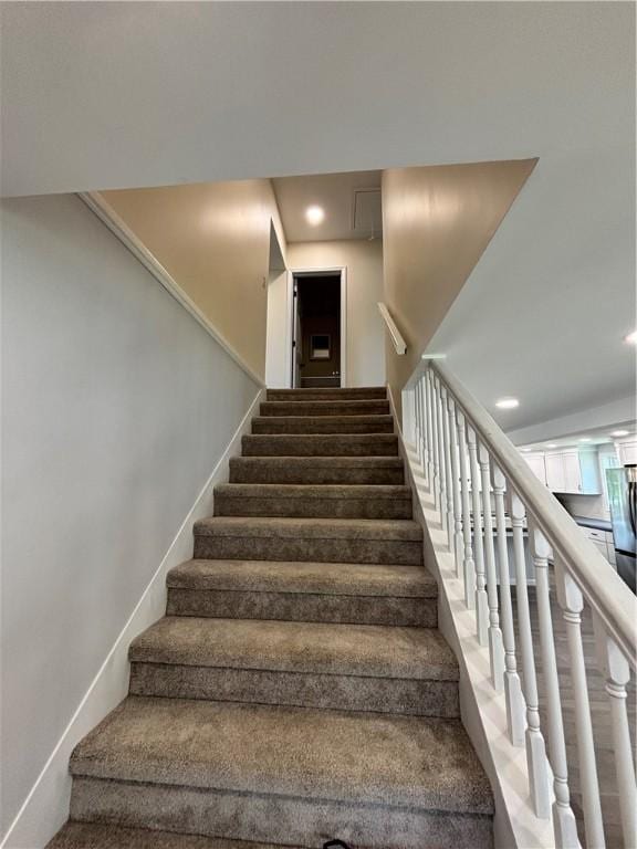 324 Hoover St, Saint Clair Twp, PA 15954 - stairs featuring recessed lighting and carpet
