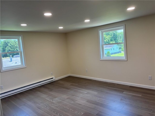 324 Hoover St, Saint Clair Twp, PA 15954 - empty room featuring baseboard heating, dark wood-style flooring, and recessed lighting