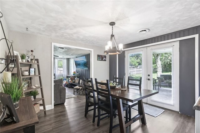 476 Trees Mills Rd, Salem Twp, PA 15601 - dining space featuring french doors, a chandelier, and dark wood-style flooring