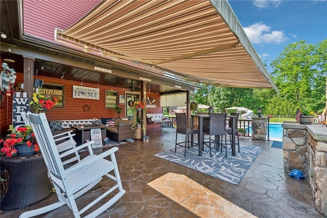 227 Holly Pl, Mount Pleasant Twp Wml, PA 15666 - view of patio with an outdoor living space, an outdoor pool, and outdoor dining space