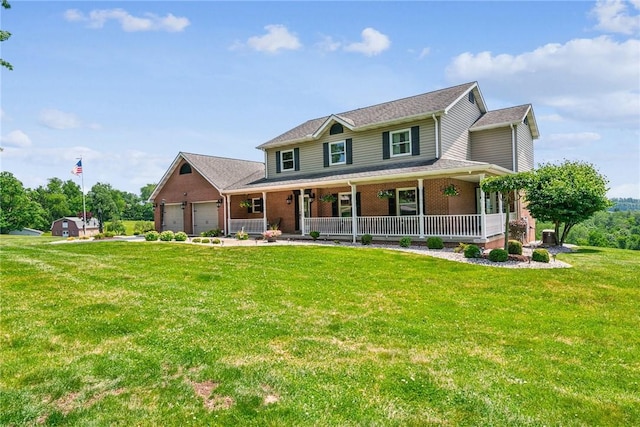 401 Pittsburgh St, Derry Twp, PA 15671 - colonial home with a porch, an attached garage, a front yard, and brick siding