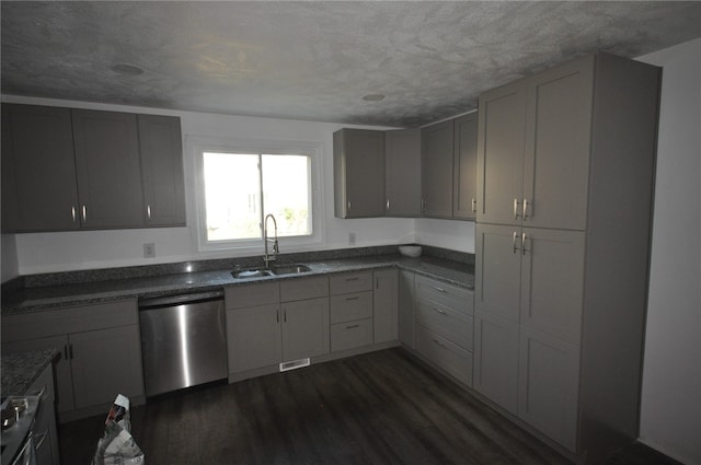 16 4th St, Sharpsburg, PA 15215 - kitchen featuring dishwasher, dark wood-style floors, and dark stone countertops