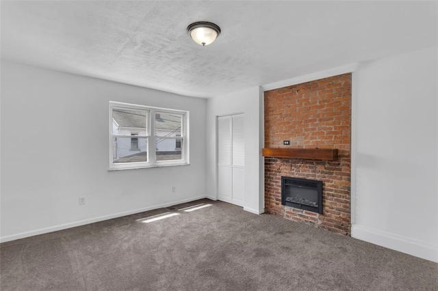 16 4th St, Sharpsburg, PA 15215 - unfurnished living room with a fireplace, carpet floors, and a textured ceiling
