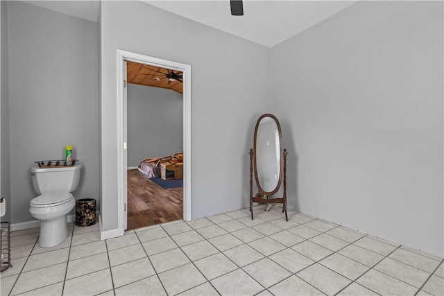 207 Linden Rd, North Strabane, PA 15317 - bathroom featuring ceiling fan, tile patterned floors, and vaulted ceiling