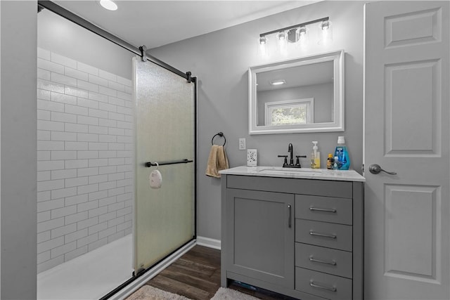 207 Linden Rd, North Strabane, PA 15317 - full bath with a shower stall, vanity, and wood finished floors