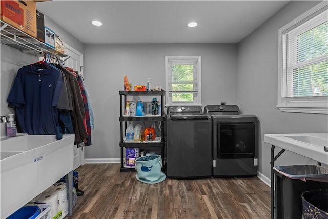 207 Linden Rd, North Strabane, PA 15317 - washroom with washer and clothes dryer, wood finished floors, and recessed lighting