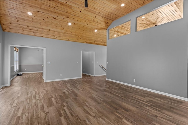 207 Linden Rd, North Strabane, PA 15317 - unfurnished room featuring wood ceiling, high vaulted ceiling, wood finished floors, and recessed lighting