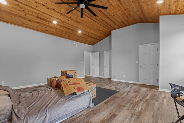 207 Linden Rd, North Strabane, PA 15317 - bedroom featuring high vaulted ceiling, wooden ceiling, recessed lighting, and wood finished floors