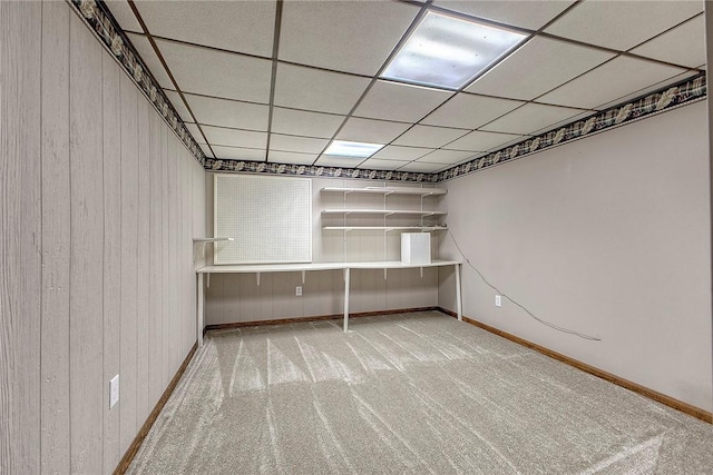 1318 Dellview Dr, Unity Twp, PA 15601 - finished below grade area with light carpet, wood walls, and a paneled ceiling