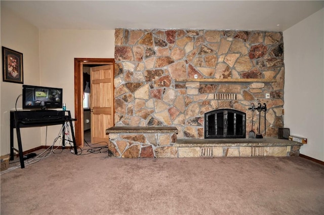 3411 York St, Mckeesport, PA 15132 - carpeted living room featuring a stone fireplace and baseboards