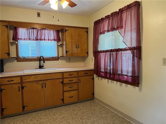 642 S 3rd St, Sharpsville, PA 16150 - kitchen featuring light countertops, healthy amount of natural light, ceiling fan, and light flooring